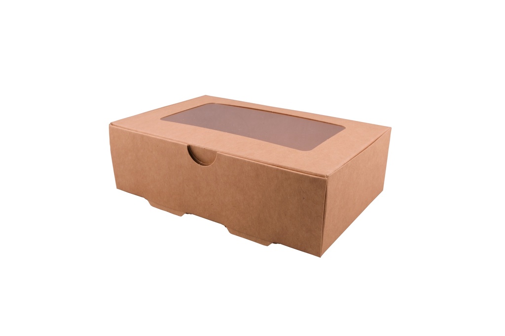  Caja Kraft C/ Ventana Autoarmable 1200ml 18x12x5.5cms