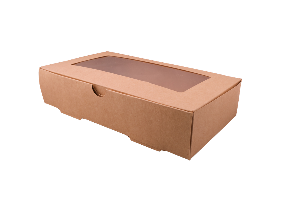  Caja Kraft C/ Ventana Autoarmable 1800ml 24.4x14x5.5 cms